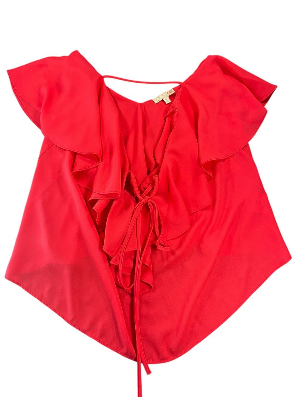 NWT GB Hot Coral Pink Cherry Blossom Ruffled Flutter Blouse Women's Size Medium